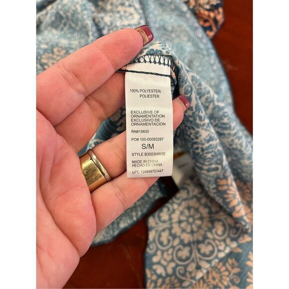 Democracy Blue & Rust Boho Open Front Kimono sz S/M NWT - Picture 7 of 7